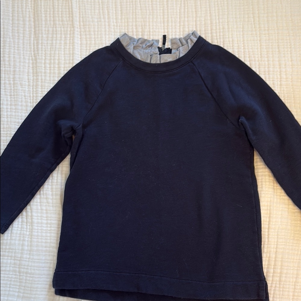Navy Long Sleeve Top with Ruffle Collar